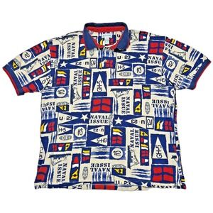 Izod All Over Print Polo Shirt Short Sleeve Men's XL 48" Sailing Boats Flag Golf